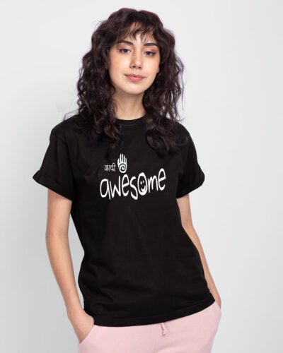 Kaafi-Awesome-Black-Female-Half-Sleeve-T-shirt